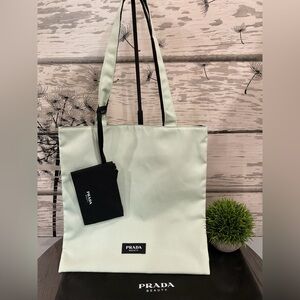 Light Mint Green Reversible Tote Bag with Black Pouch